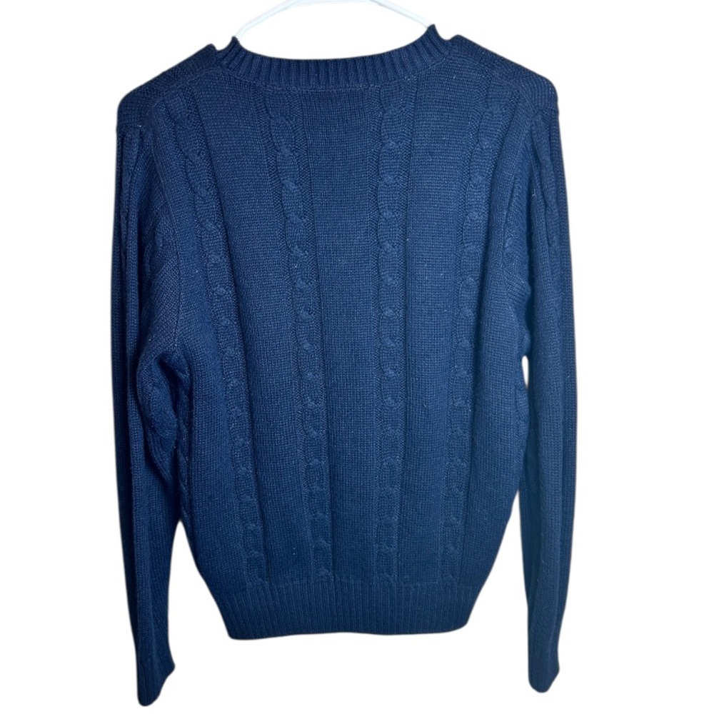 Vintage Paper Tag Etienne Aigner Blue Cable Knit V Neck Sweater Size Medium - Picture 3 of 4
